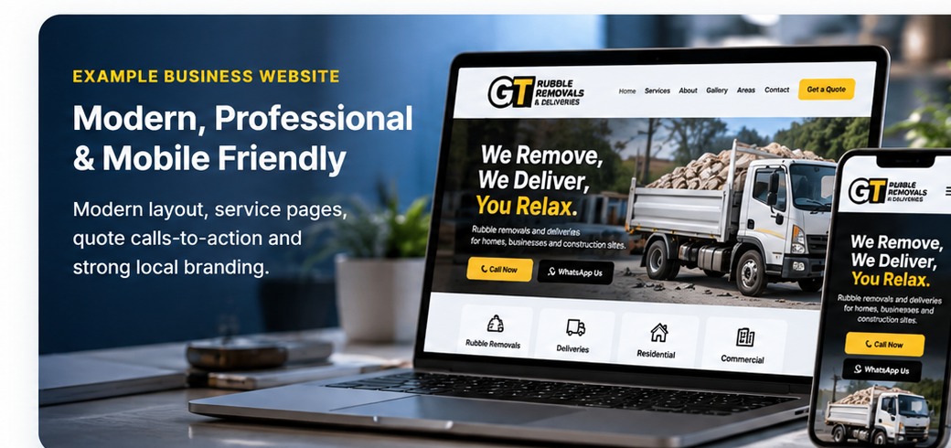 Example responsive business website shown on laptop and phone